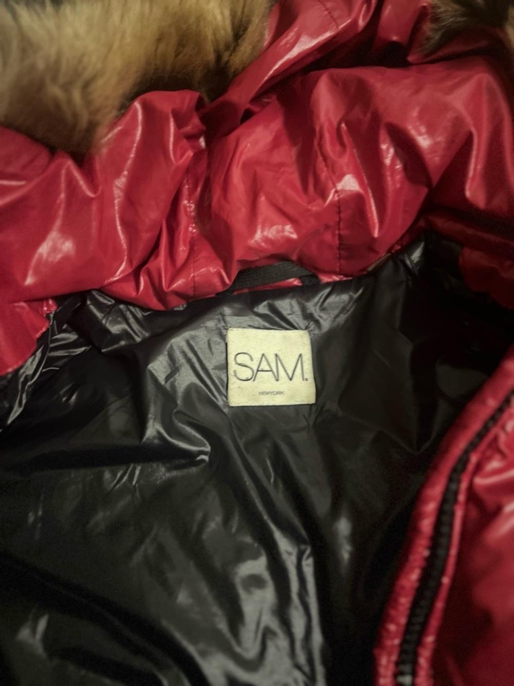 SAM Kids  Red Puffer Jacket with Faux Fur Trim Hood size 10 - Picture 5 of 5